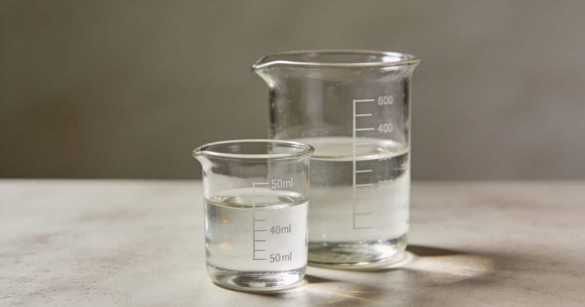 Main remplie a 50 ml devant verre doseur