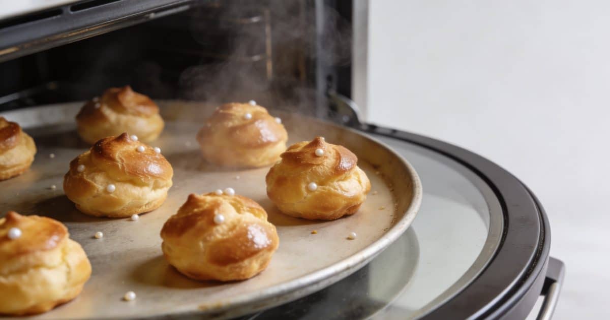 Plateau de chouquettes dorees dans un four chaleur tournante
