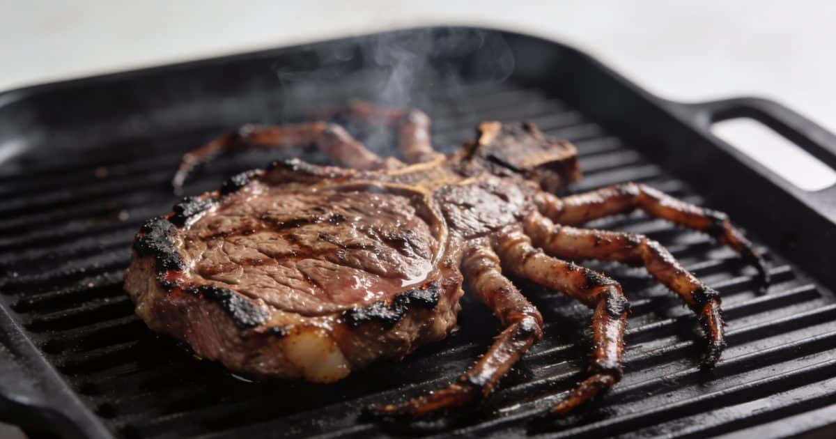 Tranche araignee de boeuf grillee sur grill noir