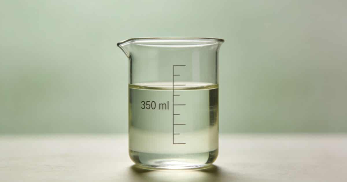 Verre doseur transparent rempli de liquide marque 350 ml