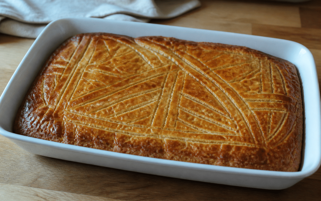 Gateau breton dore dans plat rectangulaire pose